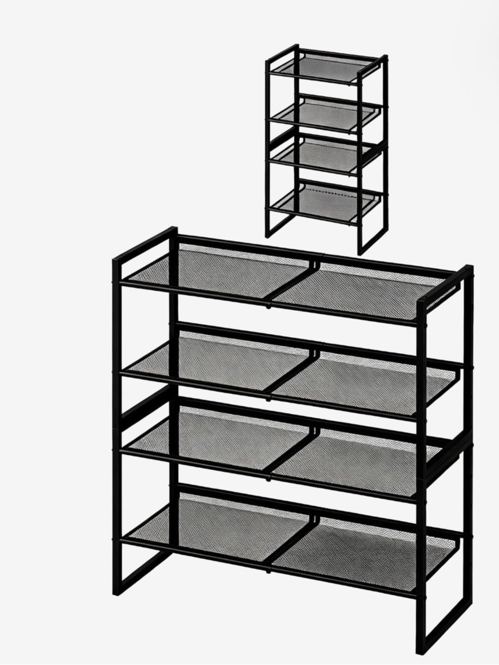 NWT Expandable 4-Tier Metal Mesh Shoe Rack – Adjustable Width